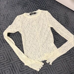 BDG Cream Lace Long Sleeve Tee - Feminine Layering Top